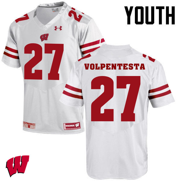 Youth Wisconsin Badgers #20 Cristian Volpentesta College Football Jerseys-White - Click Image to Close